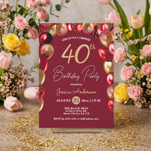 Surprise 40th Birthday Party Gold Burgundy Glitter Invitation