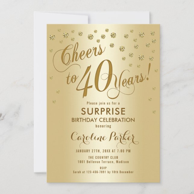 Surprise 40th Birthday Party - Gold Invitation (Front)