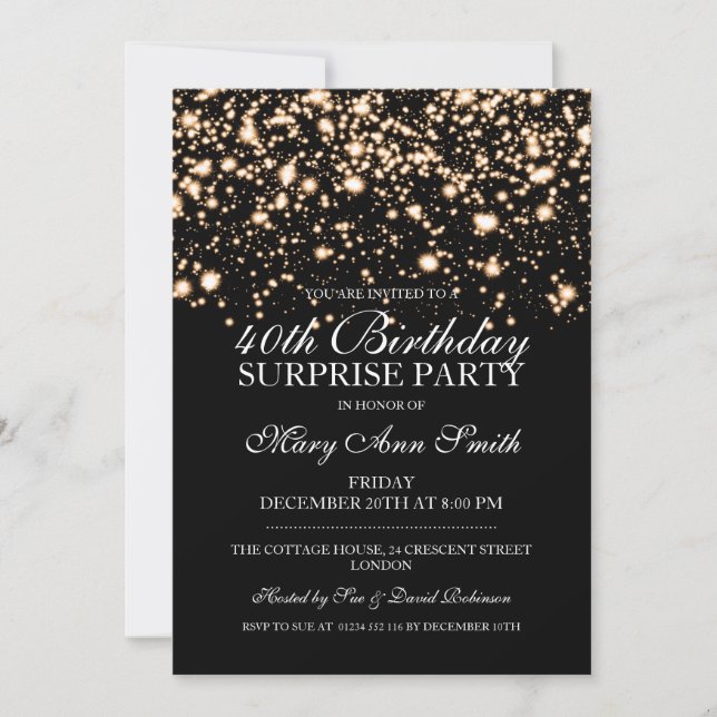Surprise 40th Birthday Party Gold Midnight Glam Invitation (Front)