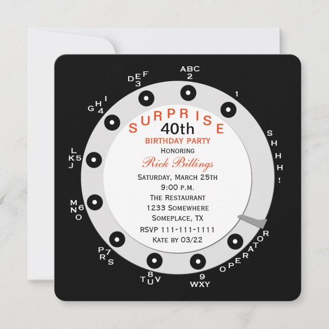 Surprise 40th Birthday Party Invitation Rotary (Front)