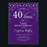 Surprise 40th Birthday Party - Purple Silver Invitation<br><div class="desc">Surprise 40th Birthday Party Invitation.
Elegant design in purple and faux glitter silver. Features script font and diamonds confetti. Cheers to 40 Years! Message me if you need further customization.</div>
