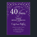 Surprise 40th Birthday Party - Purple Silver Invitation<br><div class="desc">Surprise 40th Birthday Party Invitation.
Elegant design in purple and faux glitter silver. Features script font and diamonds confetti. Cheers to 40 Years! Message me if you need further customization.</div>