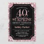 Surprise 40th Birthday Party - Rose Gold Black Invitation<br><div class="desc">Surprise 40th Birthday Celebration Invitation.
Elegant classy design in black and faux glitter rose gold pattern. Features elegant script font. Message me if you need further customization.</div>