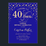 Surprise 40th Birthday Party - Royal Blue Gold Invitation<br><div class="desc">Surprise 40th Birthday Party Invitation.
Elegant design in sapphire royal blue and faux glitter gold . Features script font and diamonds confetti. Cheers to 40 Years! Message me if you need further customization.</div>