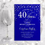 Surprise 40th Birthday Party - Royal Blue Silver Invitation<br><div class="desc">Surprise 40th Birthday Party Invitation.
Elegant design in royal blue and faux glitter silver. Features script font and diamonds confetti. Cheers to 40 Years! Message me if you need further customization.</div>