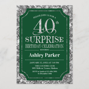 Surprise 40th Birthday Party - Silver Green Invitation