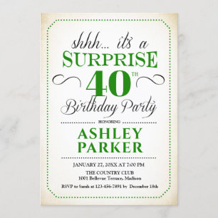 Surprise 40th Birthday Party - White Green Invitation