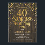 Surprise 40th Birthday Party - Wood & Gold Invitation<br><div class="desc">Surprise 40th Birthday Party Invitation.
Elegant rustic design with dark brown wood and faux glitter gold. Features stylish script font and confetti. Message me if you need custom age.</div>