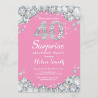 Surprise 40th Birthday Pink and Silver Diamond