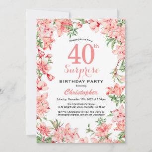 Surprise 40th Birthday Pink Boho Botanical Floral Invitation