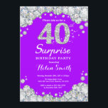 Surprise 40th Birthday Purple and Silver Diamond Invitation<br><div class="desc">Surprise 40th Birthday Invitation. Purple and Silver Rhinestone Diamond Red Background. Elegant Birthday Bash invite. Adult Birthday. Women Birthday. Men Birthday. For further customization,  please click the "Customize it" button and use our design tool to modify this template.</div>