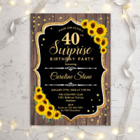 Surprise 40th Birthday - Sunflowers Rustic Wood