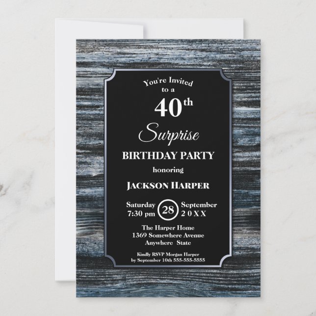 Surprise 40th Birthday Wood Party Invitation (Front)