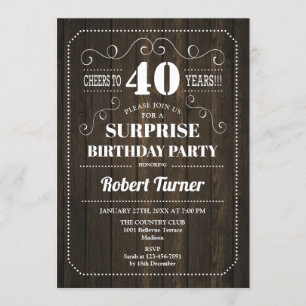 Surprise 40th Birthday - Wood Pattern Invitation