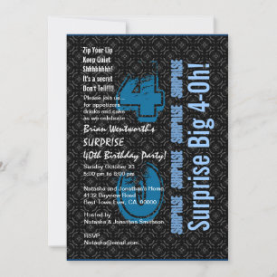SURPRISE 40th Modern Birthday Black White Blue Invitation