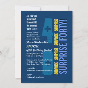 SURPRISE 40th Modern Birthday Blue Gold Template
