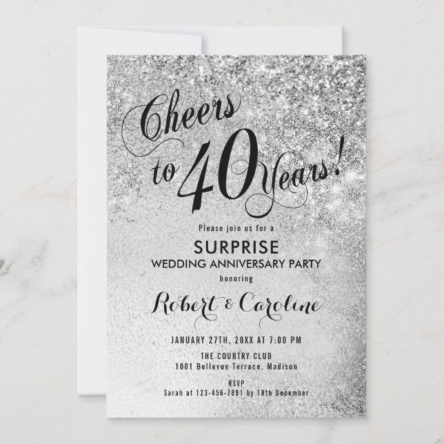 Surprise 40th Wedding Anniversary - Silver Invitation (Front)