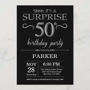 Surprise 50e anniversaire Invitation Black and Sil