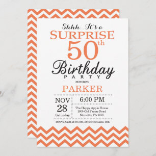 Surprise 50e anniversaire Invitation Coral Chevron