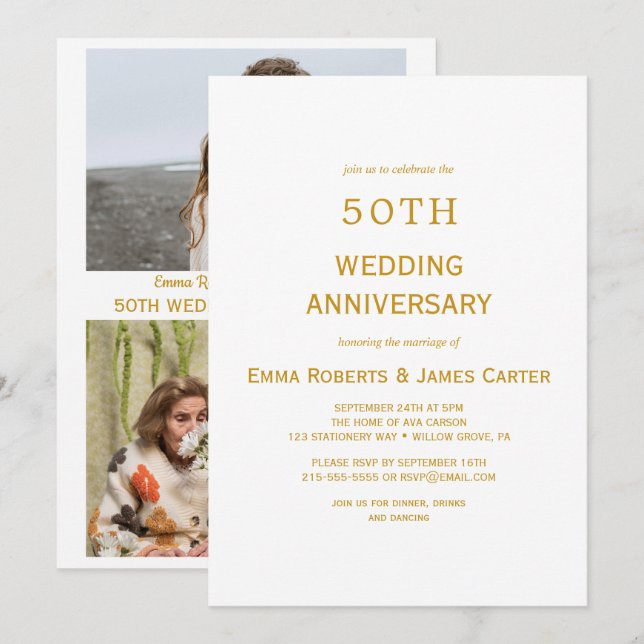 Surprise 50e anniversaire Invitation Gold (Devant / Derrière)