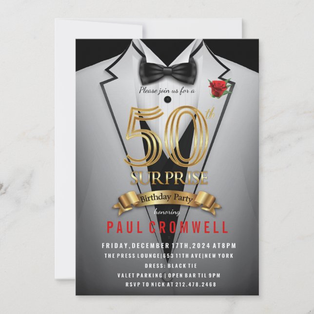 Surprise 50e anniversaire Tuxedo Invitation (Devant)
