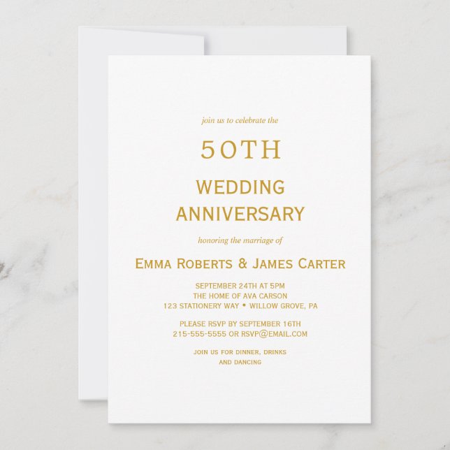 Surprise 50th Anniversary Invitation Gold (Front)