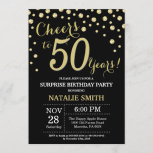 Surprise 50th Birthday Black and Gold Diamond Invitation