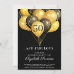 Surprise 50th Birthday Black And Gold Invitation<br><div class="desc">Black and gold balloons And confetti 50th birthday party invite. Bold black and gold style design with modern white script typeface. Customize for any age. 30,  40,  60,  70,  80,  and over.</div>