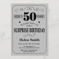 Surprise 50th Birthday Black and Silver Grey