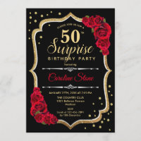Surprise 50th Birthday - Black Gold Red
