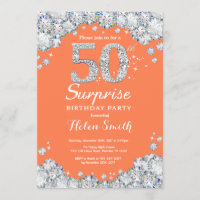Surprise 50th Birthday Coral Silver Diamond