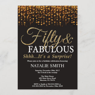 Surprise 50th Birthday Fifty and Fabulous Gold Invitation