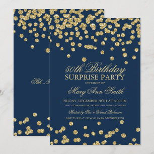 Surprise 50th Birthday Gold Glitter Navy Blue Invitation