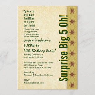 SURPRISE 50th Birthday Gold Green Stars B382 Invitation