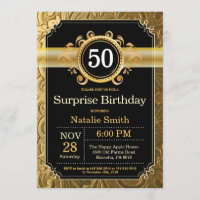 Surprise 50th Birthday Invitation Black and Gold