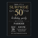 Surprise 50th Birthday Invitation Black and Gold<br><div class="desc">Surprise 50th Birthday Invitation with Black and Gold Glitter Background. Chalkboard. Adult Birthday. Men or Women Bday Invite. Any age. For further customization,  please click the "Customize it" button and use our design tool to modify this template.</div>