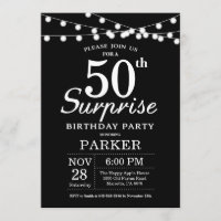 Surprise 50th Birthday Invitation Black and White