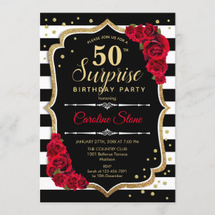 Surprise 50th Birthday Invitation Black White Red