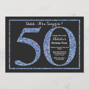 Surprise 50th Birthday Invitation Blue Glitter