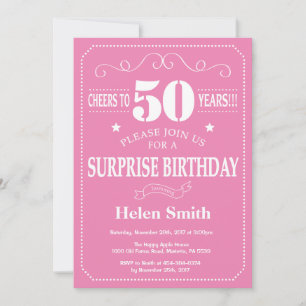Surprise 50th Birthday Invitation Pink and White