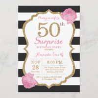 Surprise 50th Birthday Invitation Pink Black Gold