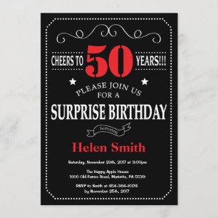 Surprise 50th Birthday Invitation Red and Black