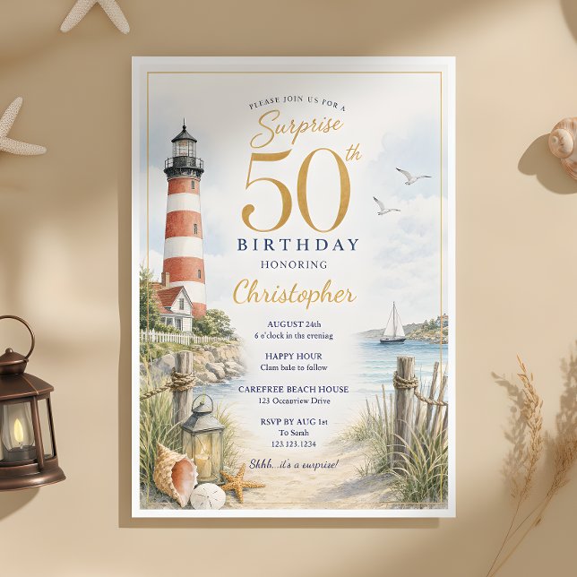 Surprise 50th Birthday Lighthouse Invitation (Creator Uploaded)