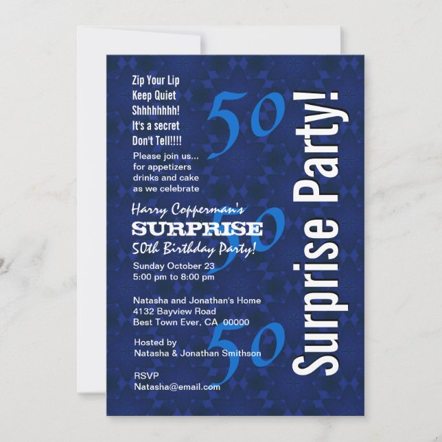 SURPRISE 50th Birthday Modern Blue Pattern G208 Invitation (Front)