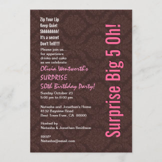 SURPRISE 50th Birthday Modern Chocolate and Pink Invitation