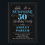 Surprise 50th Birthday Party - Black Blue Invitation<br><div class="desc">Surprise 50th Birthday Party Invitation.
Simple classy design in black,  light blue and white. Features elegant script font. Surprise bday celebration for man or woman. Can be customized into any age!</div>