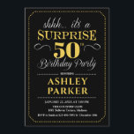 Surprise 50th Birthday Party - Black Gold Invitation<br><div class="desc">Surprise 50th Birthday Party Invitation.
Simple classy design in black,  gold and white. Features elegant script font. Surprise bday celebration for man or woman. Can be customized into any age!</div>
