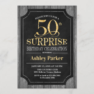 Surprise 50th Birthday Party - Chalkboard Gold Invitation