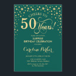 Surprise 50th Birthday Party - Emerald Green Gold Invitation<br><div class="desc">Surprise 50th Birthday Party Invitation.
Elegant design in emerald green and faux glitter gold. Features script font and diamonds confetti. Cheers to 50 Years! Message me if you need further customization.</div>