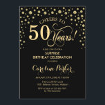 Surprise 50th Birthday Party - Gold Black Invitation<br><div class="desc">Surprise 50th Birthday Party Invitation.
Elegant design in black and faux glitter gold . Features script font and diamonds confetti. Cheers to 50 Years! Message me if you need further customization.</div>